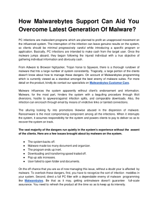 How Malwarebytes Support Can Aid You Overcome Latest Generation Of Malware?