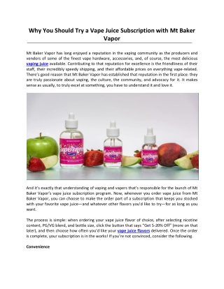 Why You Should Try a Vape Juice Subscription with Mt Baker Vapor