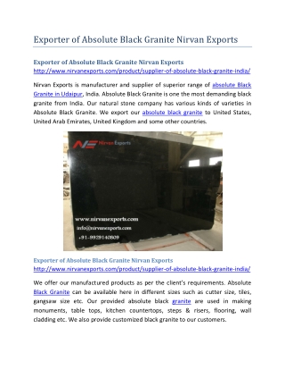 Exporter of Absolute Black Granite Nirvan Exports