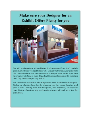 Make sure your Designer for an Exhibit Offers Plenty for you