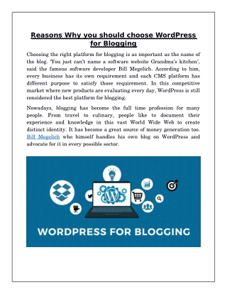 Reasons Why you should choose WordPress for Blogging