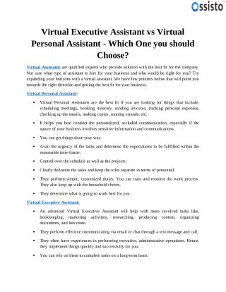 Virtual Executive Assistant vs Virtual Personal Assistant - Which One you should Choose?