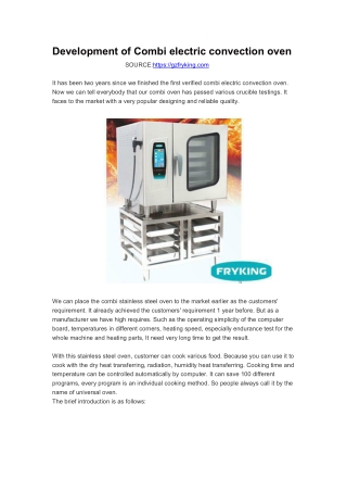 Development of Combi electric convection oven