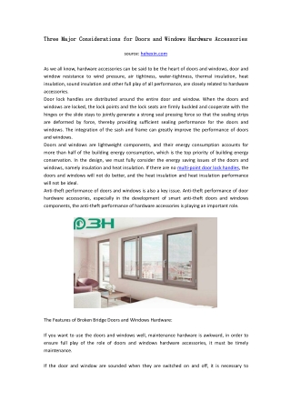 Three Major Considerations for Doors and Windows Hardware Accessories