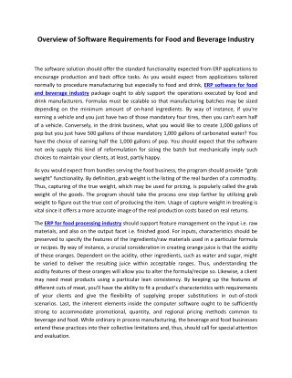 Overview of Software Requirements for Food and Beverage Industry