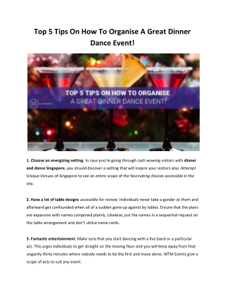 Top 5 Tips On How To Organise A Great Dinner Dance Event!