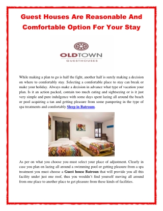 Guest Houses Are Reasonable And Comfortable Option For Your Stay