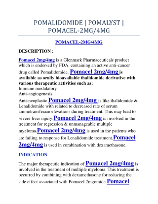 POMALIDOMIDE | POMALYST | POMACEL-2MG-4MG