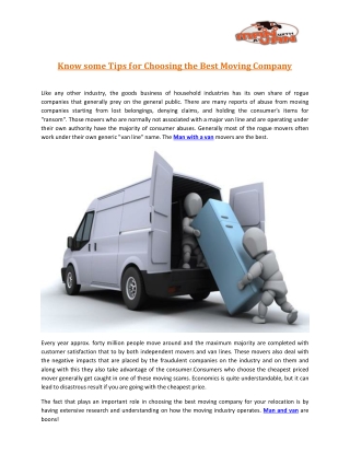 Know some Tips for Choosing the Best Moving Company