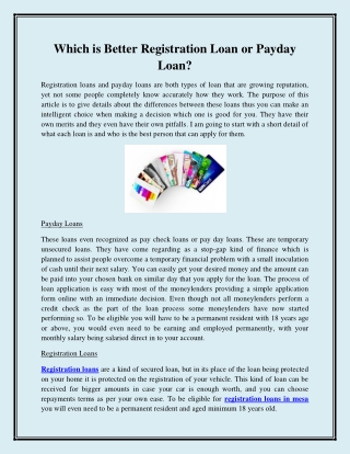Which is Better Registration Loan or Payday Loan