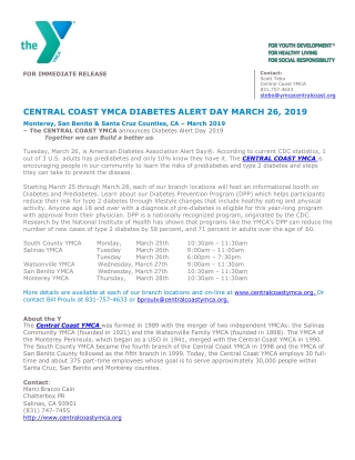 Central Coast YMCA Diabetes Alert Day March 26, 2019