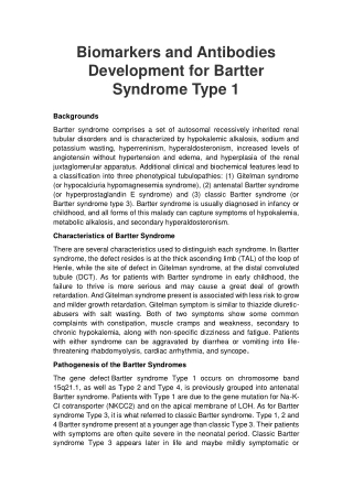 Biomarkers and Antibodies Development for Bartter Syndrome Type 1