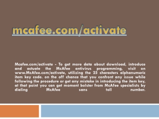 MCAFEE.COM/ACTIVATE- ACTIVATION OF MCAFEE ANTIVIRUS