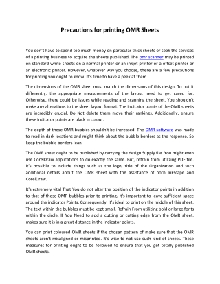 Precautions for printing OMR Sheets