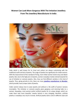 Women Can Look More Gorgeous With The Imitation Jewellery From The Jewellery Manufacturer In Mumbai