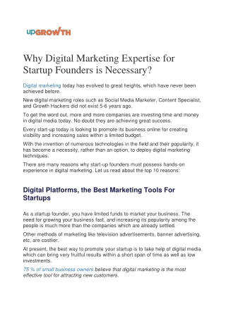 Why Digital Marketing Expertise for Startup Founders is Necessary?