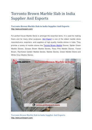 Torronto Brown Marble Slab in India Supplier Anil Exports