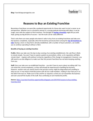 Reasons To Buy An Existing Franchise
