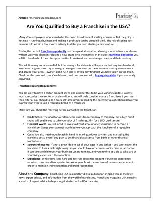 Are You Qualified to Buy a Franchise in the USA?