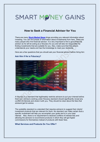 How to Seek a Financial Advisor for You