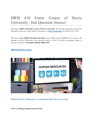HRM 410 Entire Course of Devry University | Just Question Answer