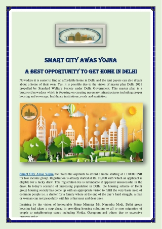 Smart City Awas Yojna – A Best Opportunity to Get Home in Delhi