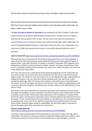 Rear-View Mirror Market for Automotive by Product, Feature and Region - Global Forecast to 2022