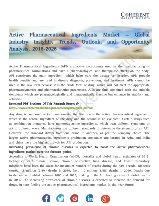 Active Pharmaceutical Ingredients Market – Global Industry Insights, Trends, Outlook, and Opportunity Analysis, 2018-202