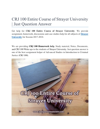 CRJ 100 Entire Course of Strayer University | Just Question Answer