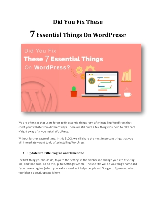Did You Fix These 7 Essential Things On WordPress?