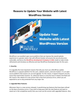 Reasons to Update Your Website with Latest WordPress Version