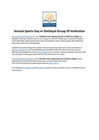 Annual Sports Day in OmDayal Group Of Institution