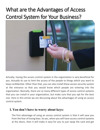 What are the Advantages of Access Control System for Your Business?