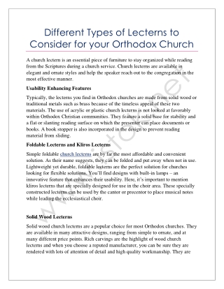 Different Types of Lecterns to Consider for your Orthodox Church