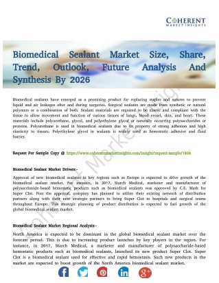 Biomedical Sealant Market In-Depth Analysis And Forecast 2018 To 2026