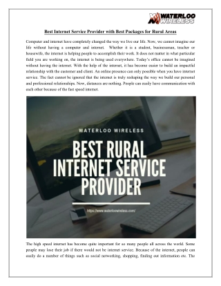 Best Internet Service Provider With Best Packages for Rural Areas