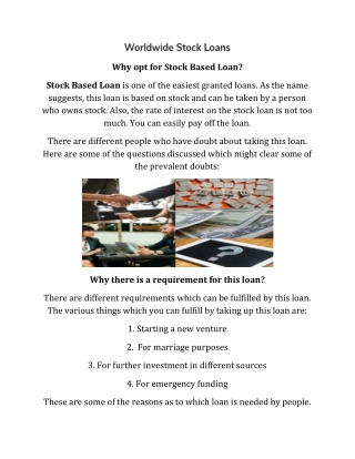 Why opt for Stock Based Loan?