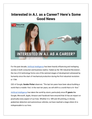 Interested in A.I. as a Career? Here’s Some Good News