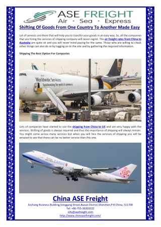Shifting Of Goods From One Country To Another Made Easy