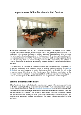 Importance of Office Furniture in Call Centres