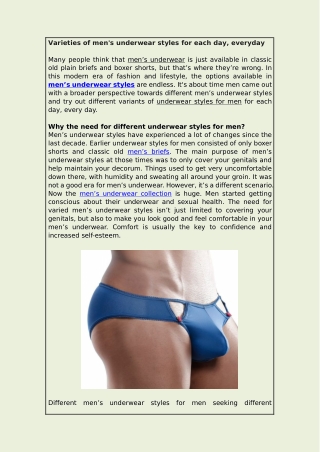 Varieties of men's underwear styles for each day, everyday