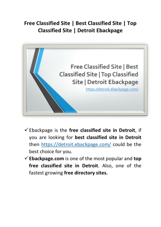 Free Classified Site Detroit | Detroit Ebackpage | Best Classified Site Detroit | Top Classified Site Detroit