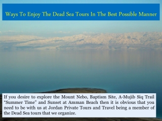 Ways To Enjoy The Dead Sea Tours In The Best Possible Manner