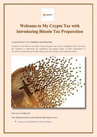 Welcome to My Crypto Tax with introducing Bitcoin Tax Preparation