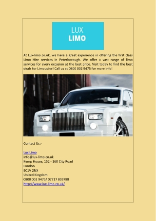 Milton Keynes Limo Hire Services at Lux-limo.co.uk