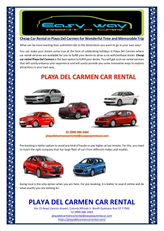 Cheap Car Rental in Playa Del Carmen for Wonderful Time and Memorable Trip