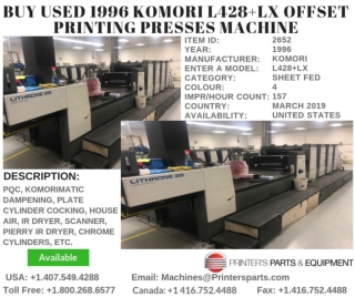 Buy Used 1996 Komori L428 LX Offset Printing Presses Machine