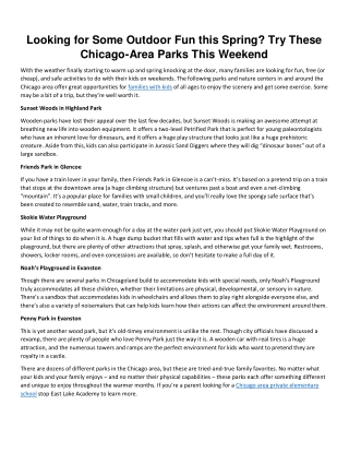 Looking for Some Outdoor Fun this Spring? Try These Chicago-Area Parks This Weekend