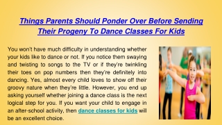 Things Parents Should Ponder Over Before Sending Their Progeny To Dance Classes For Kids