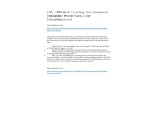 ENV 100M Week 2 Learning Team Assignment Participation Prompt Week 2, Day 5//tutorfortune.com